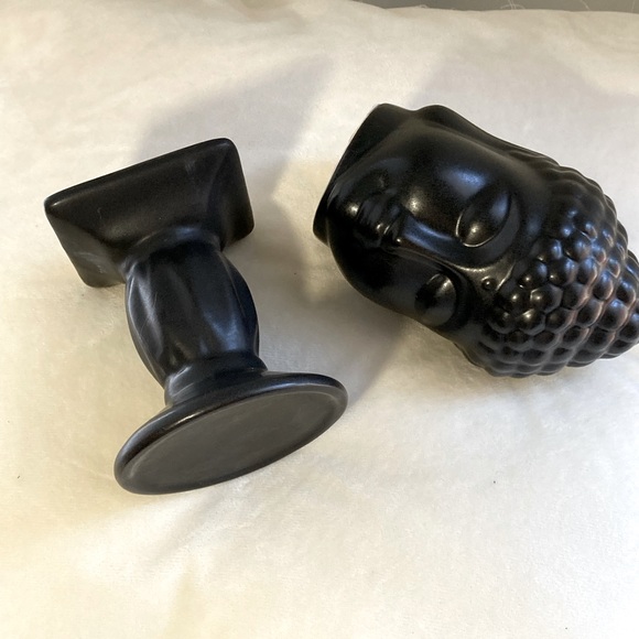 NWT Set of Buddha Statue - Stand Head Bust Figurine -Stand Black Glazed Ceramic - Picture 10 of 11